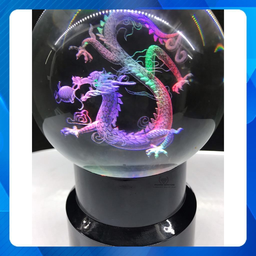 Quả Cầu Pha Lê Phong Thủy 3D Hình Rồng Thông Đèn -  Đồ Lưu Niệm Phong Thủy - Quả Cầu Dragon Gắn Đèn