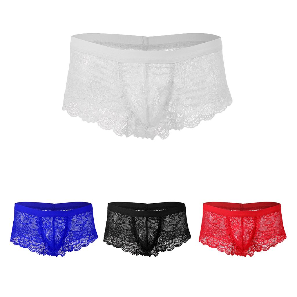 Sexy Men sheer Lace See Through Panties Briefs Underwear Lingerie Red