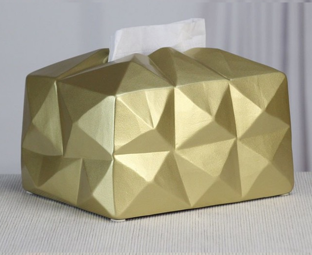 Hộp giấy ăn gốm sứ cao cấp phong cách hiện đại họa tiết xếp giấy nổi màu vàng ORI 6621