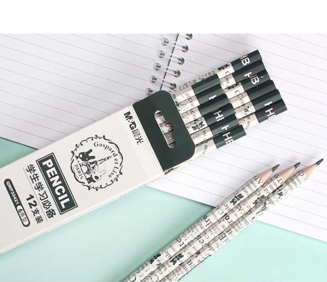 Hộp chì chuốt M&G -HB-thân có chữ và hình đẹp mắt-QWP30421-12 cây