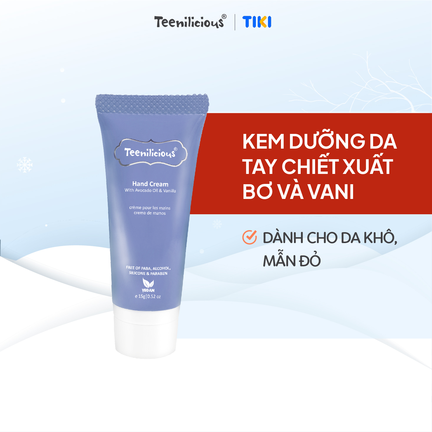 [Mini] Kem Dưỡng Da Tay Teenilicious Hand Cream With Avocado Oil &amp; Vanilla Giúp Dưỡng Ẩm Mềm Da 15g