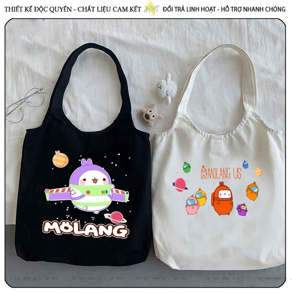 TOTE CANVAS friend molang FORM TRÒN TÚI VẢI ĐEO VAI BAG NÚT BẤM SIZE LỚN AOMIVN DU LỊCH DẠO PHỐ CÁ TÍNH