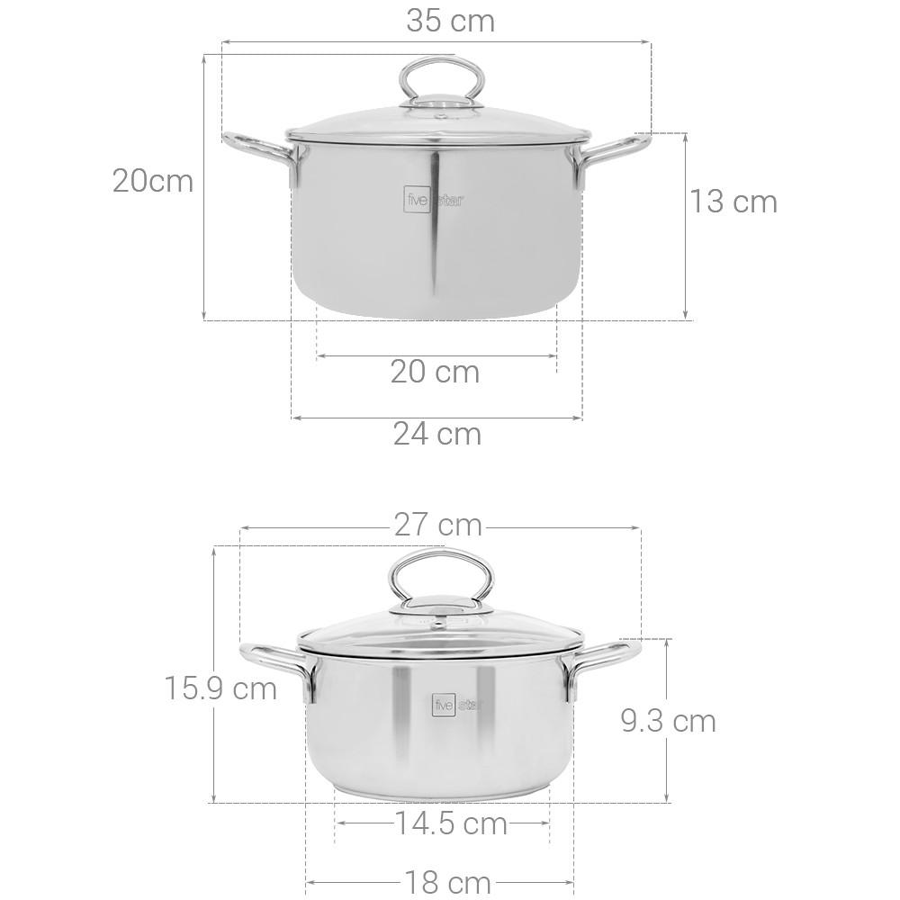 Bộ nồi inox Fivestar 3 đáy từ 18cm và 24cm nắp kính