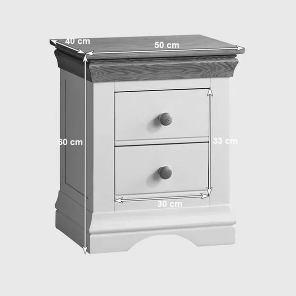 Tủ Đầu Giường 2 Ngăn Kéo Country Cottage Gỗ Sồi Ibie BSK2COUO - Trắng (50 x 40 cm)