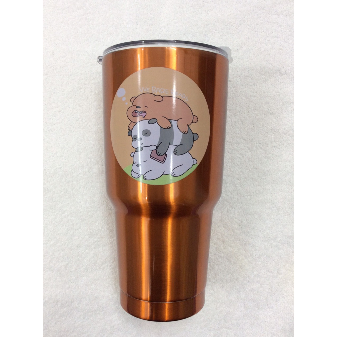 Ly giữ nhiệt Thái Lan 900ml _ tặng 2 ống hút inox + 1 túi xách + 1 cọ rửa ống hút _ gấu cam