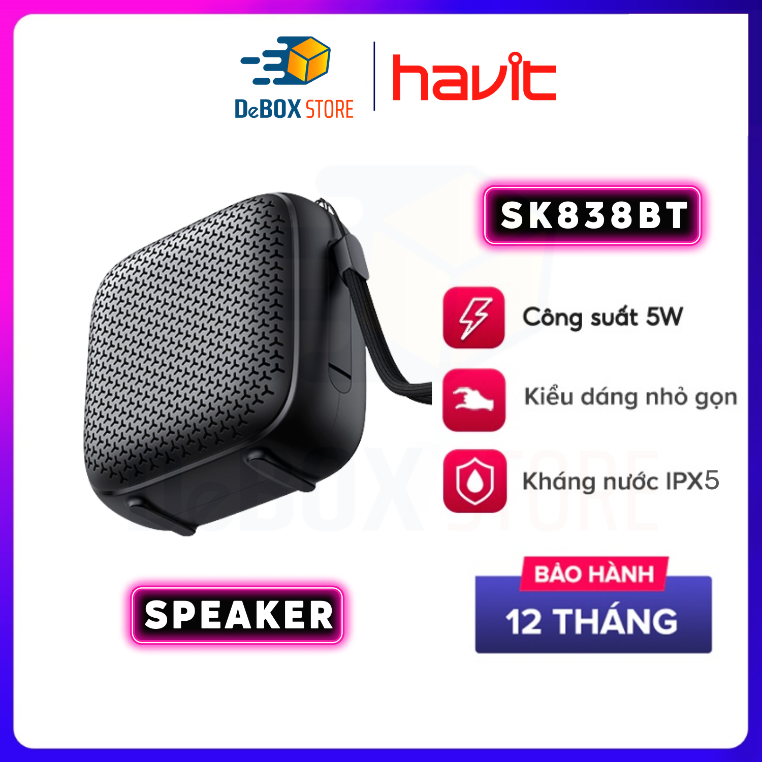 Loa Không Dây Giá Rẻ HAVIT SK838BT, Bluetooth 5.0, Kháng IPX5, Công Suất 5W, Nghe Đến 8H - Hàng Chính Hãng