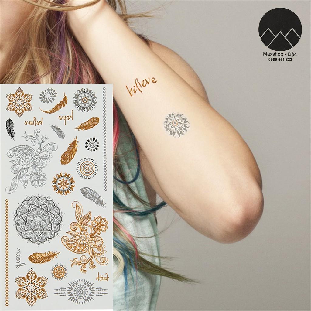 (Chọn mẫu) Hình xăm dán ánh kim - Set hình xăm nhũ ánh kim henna giả tatoo  hóa trang Halloween