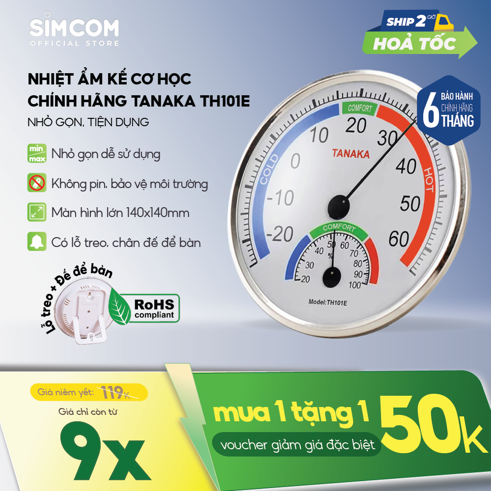 Nhiệt ẩm kế cơ học TANAKA TH101E Chính hãng nhật,nhiệt ẩm kế cơ theo công nghệ nhật bản,đồng hồ đo ẩm kế chính xác,nhiệt ẩm kế phòng,nhiệt ẩm kế sử dụng cho trẻ sơ sinh,nhiệt ẩm kế treo tường