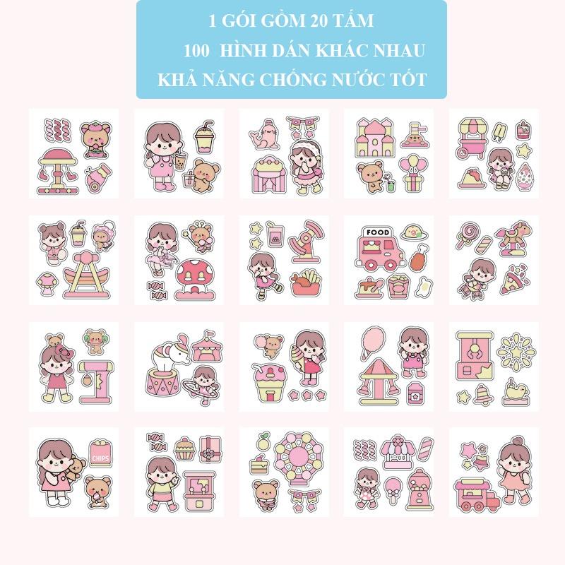 Miếng dán Sticker Họa Tiết Hoạt Hình cute trang trí sổ tay mohamm điện thoại cô gái dễ thương