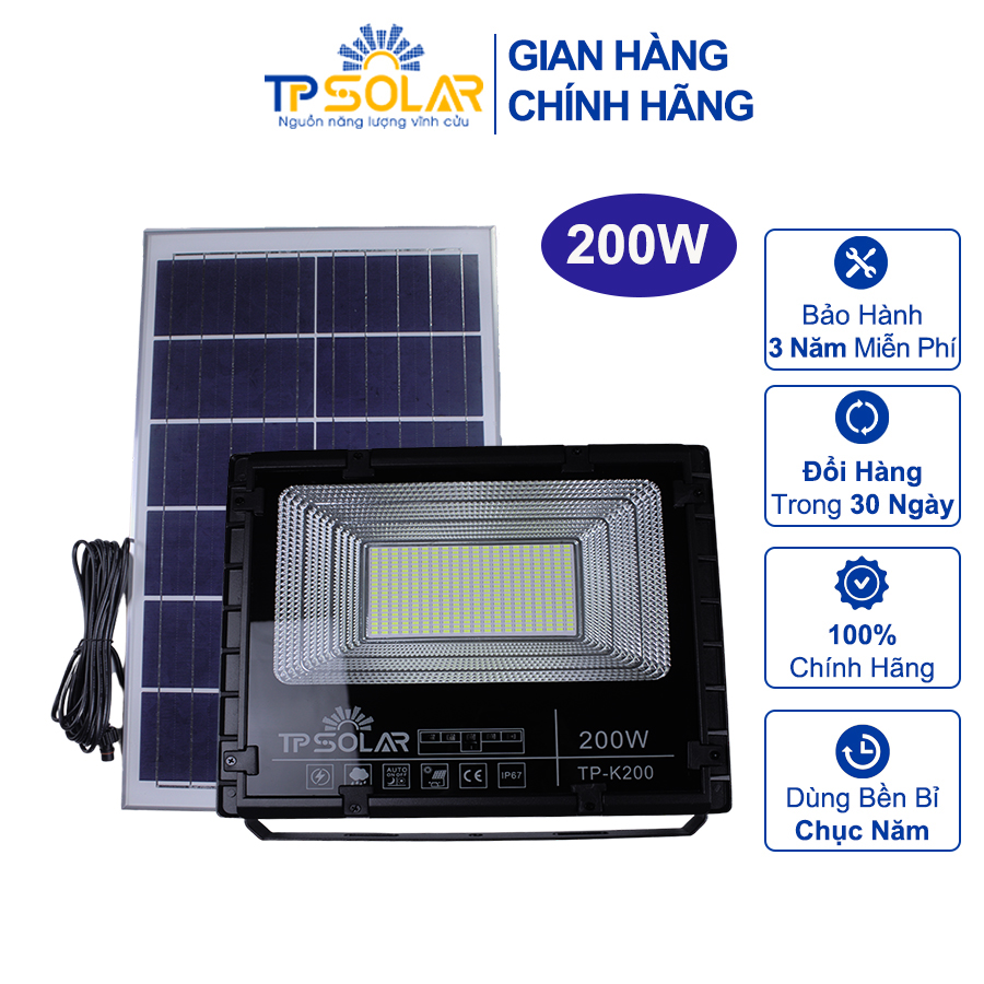 Đèn Pha Led Năng Lượng Mặt Trời TP Solar TP-K200 200W Chống Nước IP67, Siêu Sáng, Chống Lóa