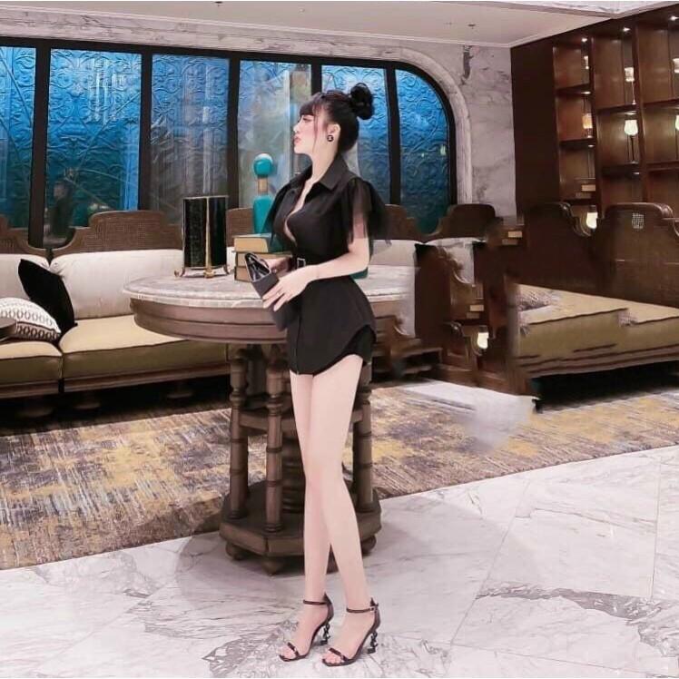 Set Bộ Kiểu NHIHOUSE71 Nữ Áo Sơ Mi Tay Bèo Lưới Quần Short Năng Động Freesize Dưới 55kg