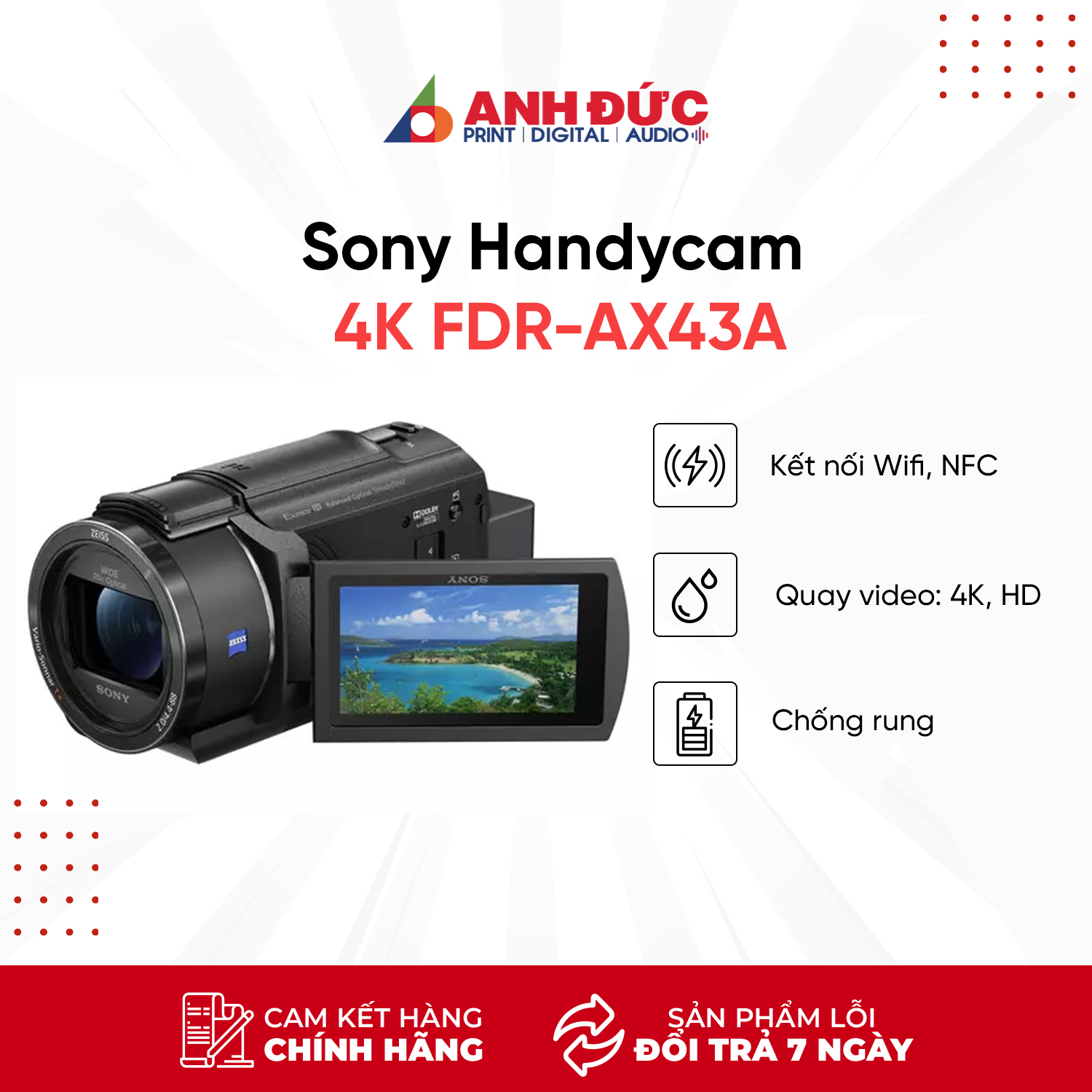 Máy Quay Phim Sony Handycam 4K FDR-AX43A - Hàng Chính Hãng