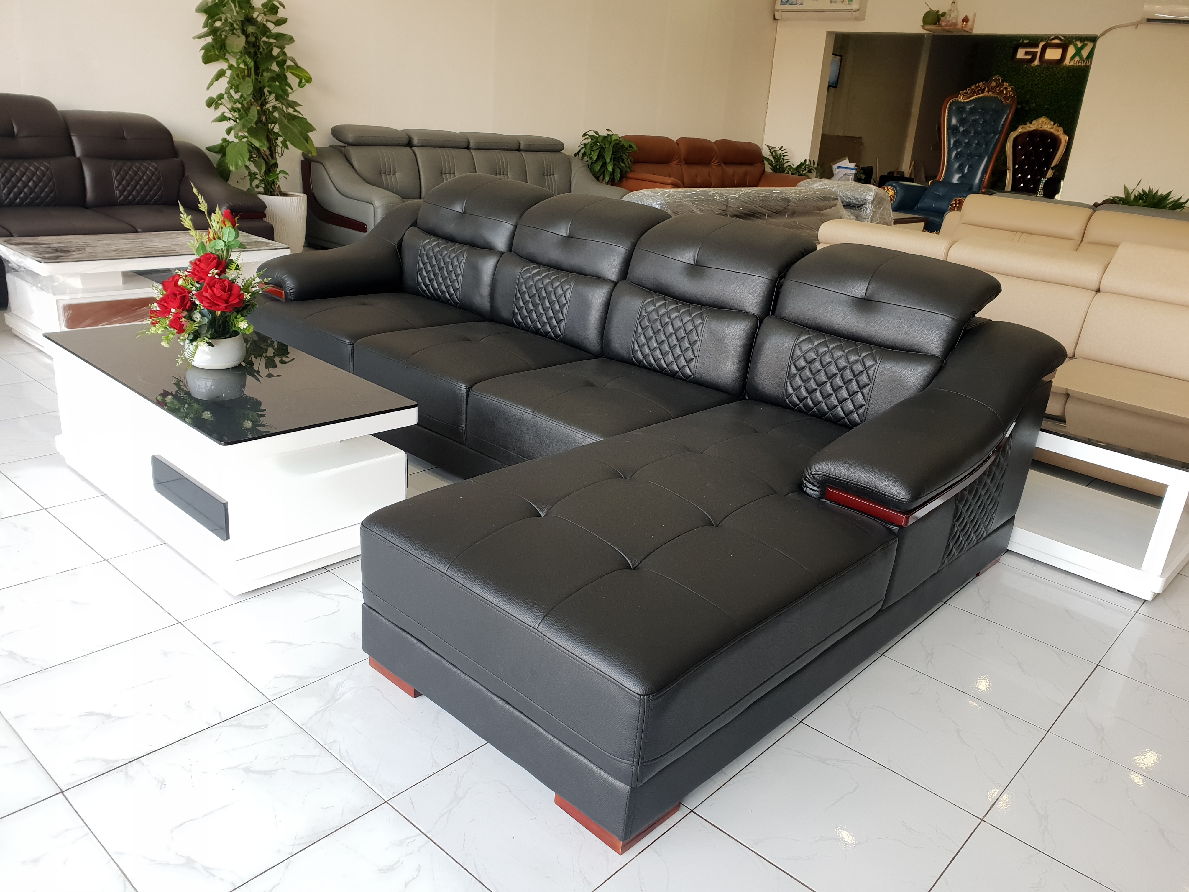 Bộ Sofa Cao Cấp Phòng Khách Lớn _ Da Hàn Quốc Màu Đen _ Sang Trọng, Hiện Đại _ Size 2800 x 1800