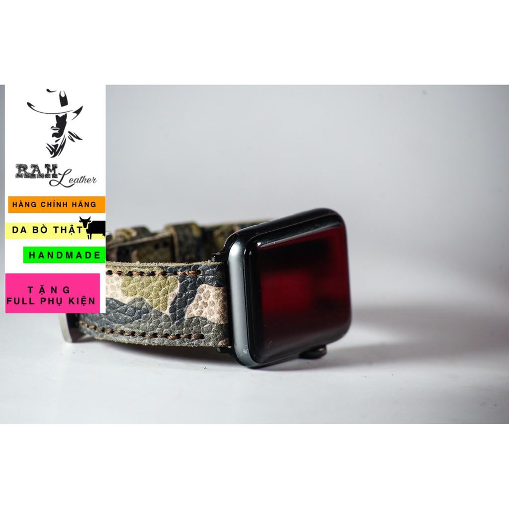 Dây đồng hồ da bò thật rằn ri quân đội handmade - RAM classic 1930 -