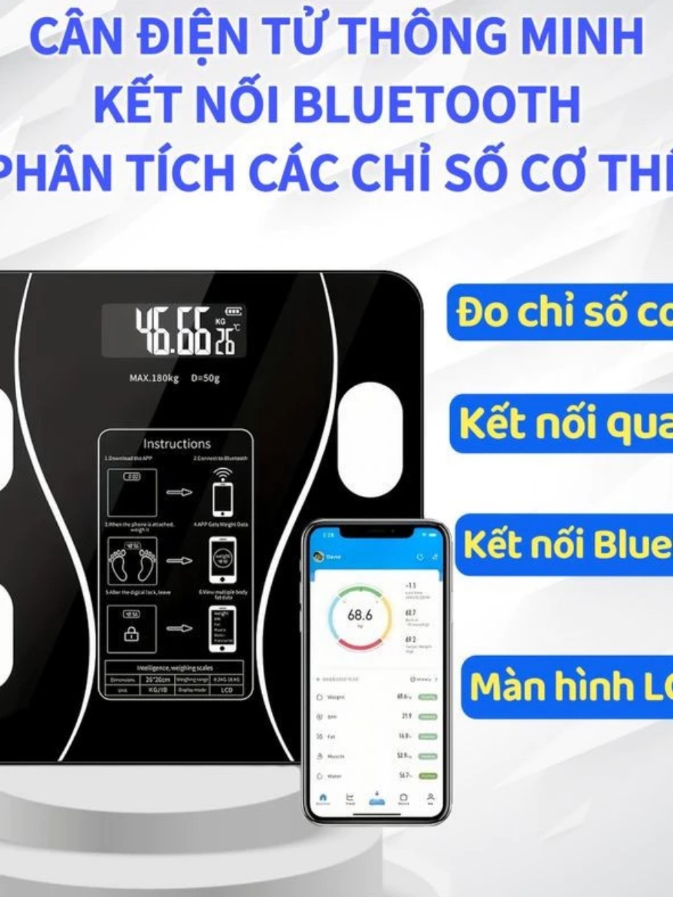 Cân Điện Tử Sạc USB Bluetooth: Phân Tích Lượng Mỡ Chỉ Số Cơ Thể và Hiển Thị Nhiệt Độ Phòng Qua APP Điện Thoại Bản Cao Cấp