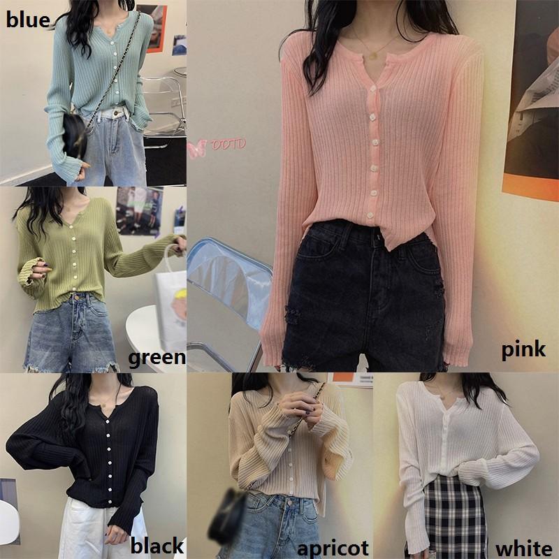 Áo Khoác Cardigan Dệt Kim Tay Dài Cổ Chữ V Màu Trơn Hợp Thời Trang Cho Nữ