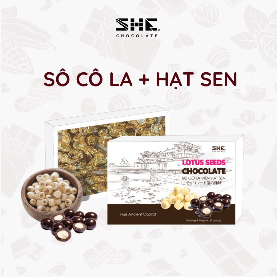 Socola hạt sen hộp 90g SHE Chocolate - Quà tặng du lịch phong cảnh Kinh thành Huế Việt Nam