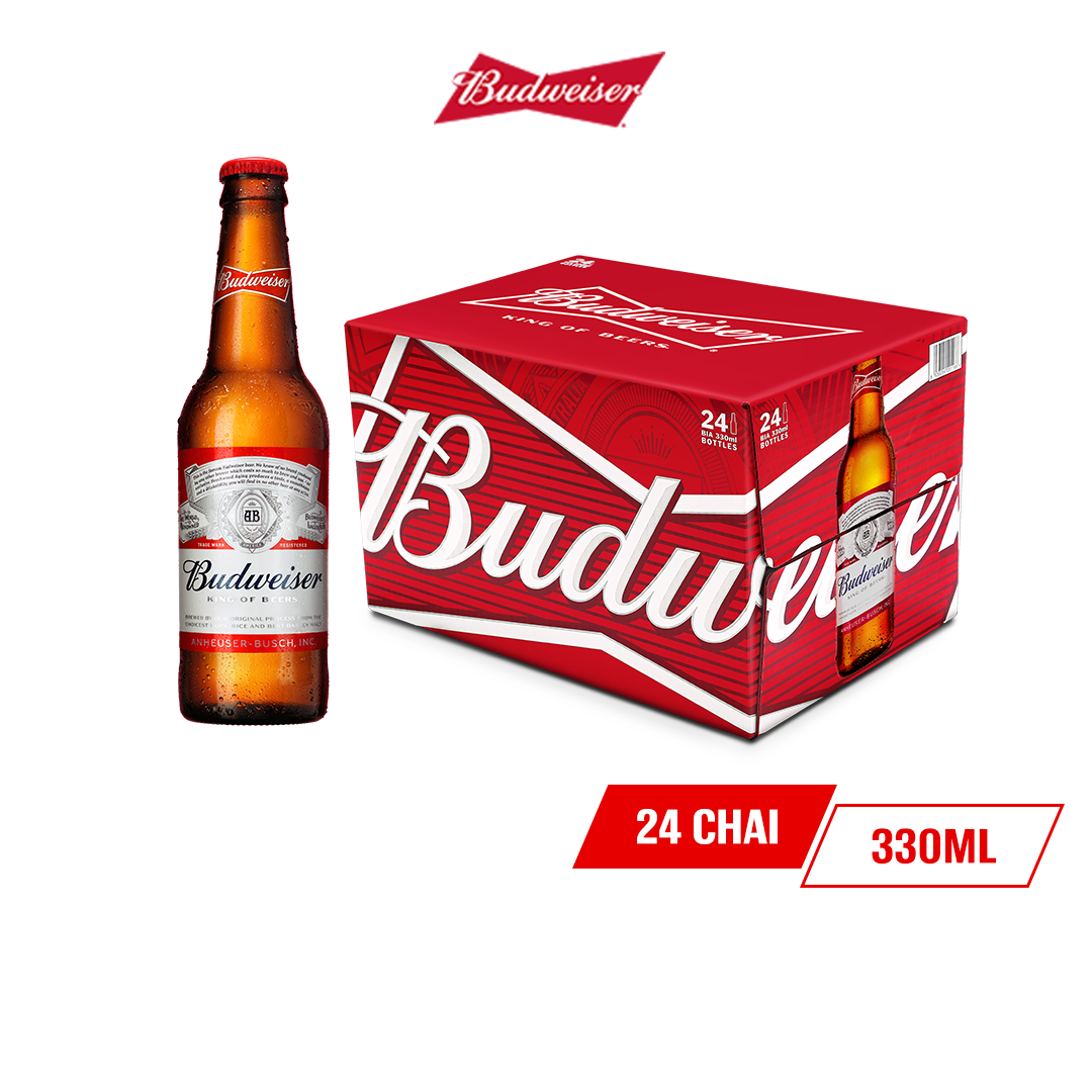 Thùng 24 Chai Bia Budweiser Chính Hãng (330ml/Chai)