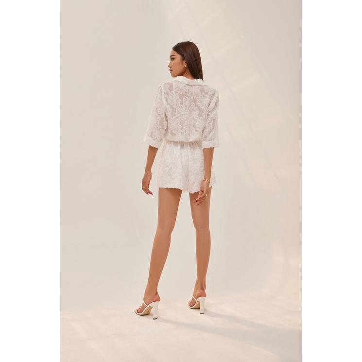 Nene Clothing - Playsuit trắng tay lửng