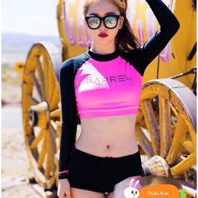 Set đồ bơi hai mảnh quần đùi áo croptop tay dài