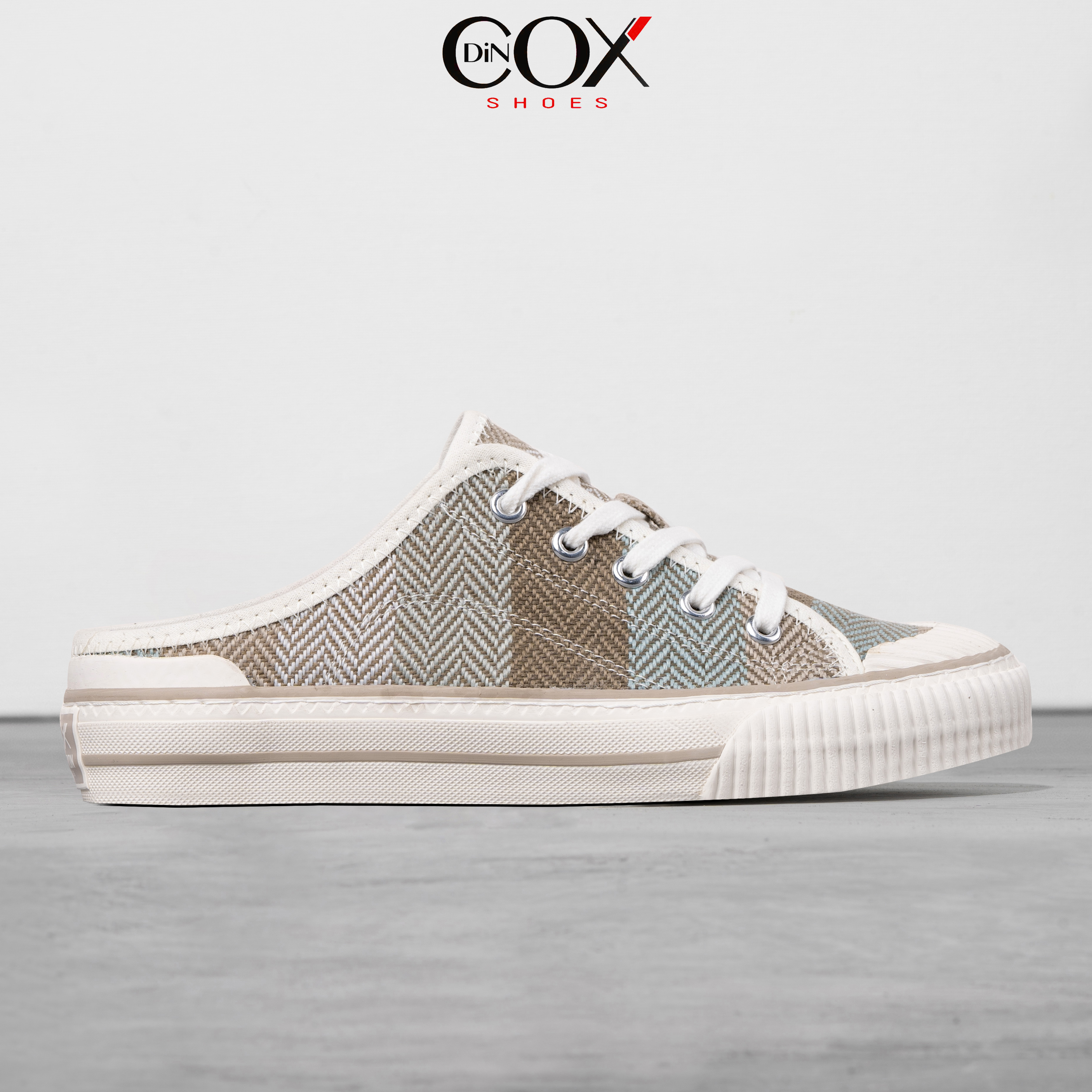 Giày Sục Đạp Gót Mules Vải E10 Covi Blue Sneaker Unisex Tăng Chiều Cao 4cm DINCOX