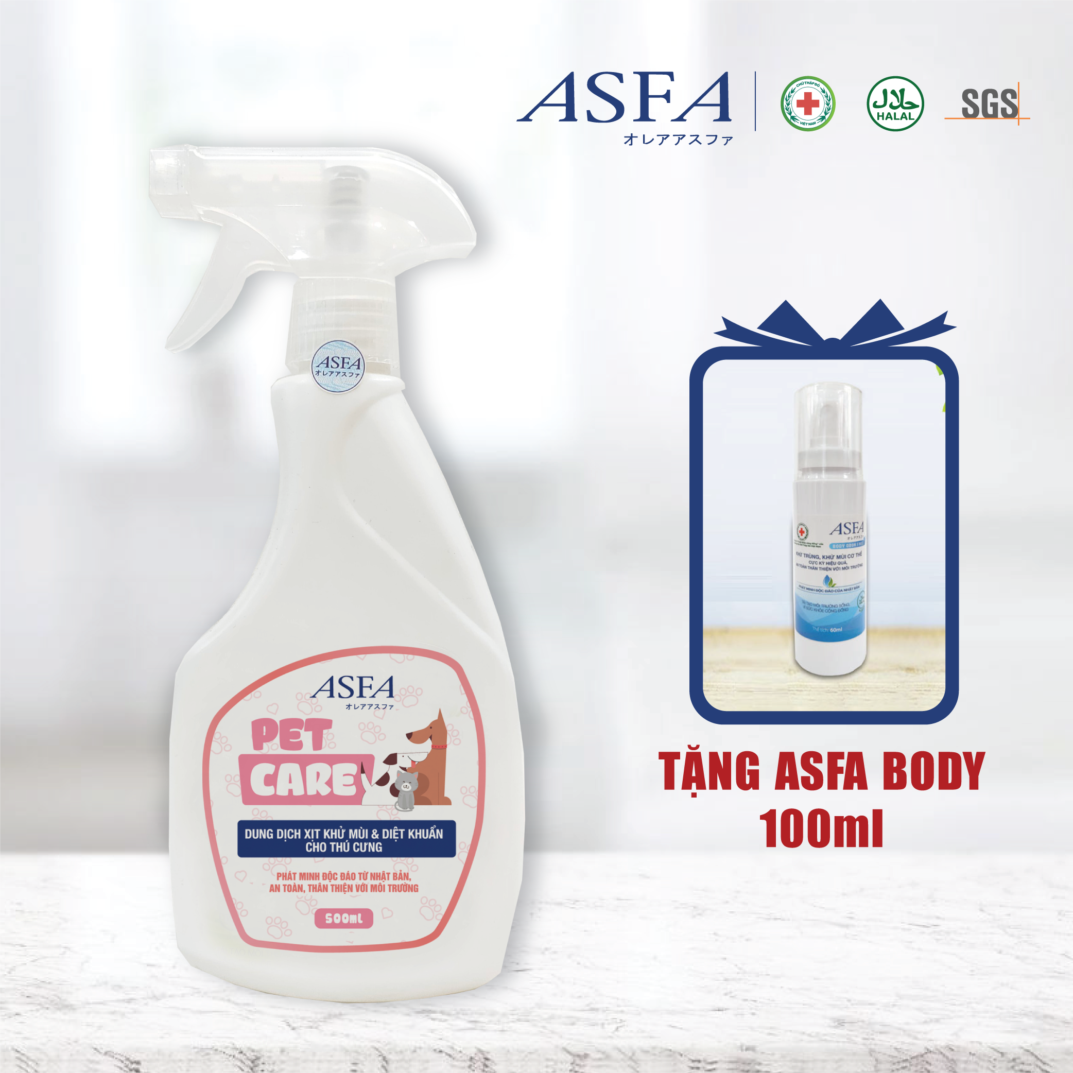 Nước Xịt Khử Mùi, Diệt Khuẩn Cho Chó Mèo ASFA Pet Care 500ml