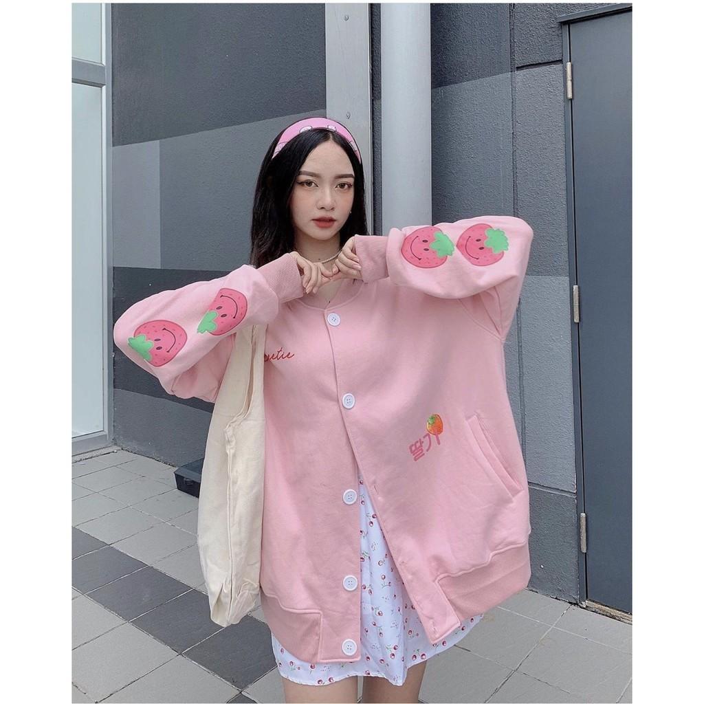 Áo Cardigan TRÁI DÂU CUTE Unisex, ÁO KHOÁC NỈ,ÁO HOODIE NỮ