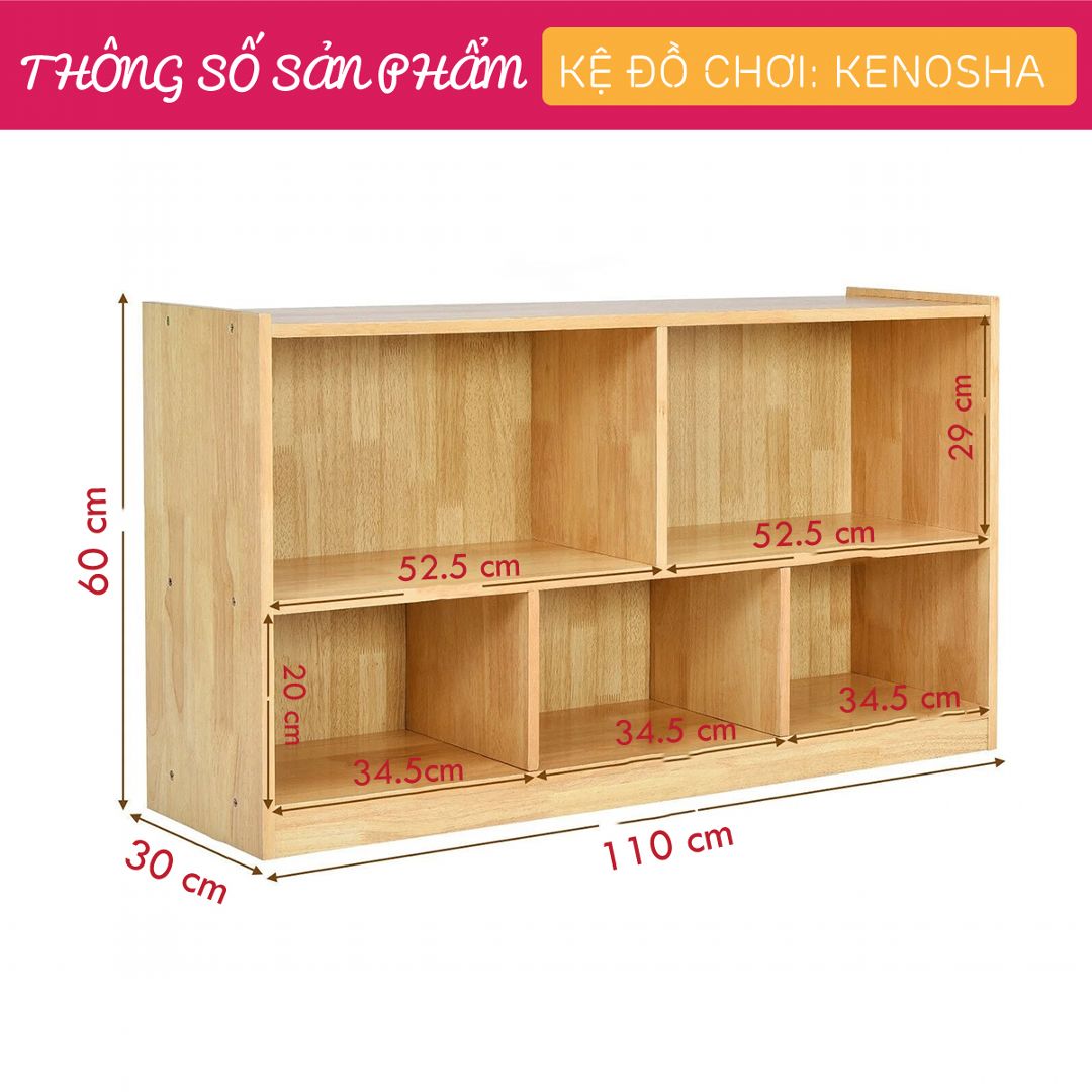 Kệ để đồ chơi cho bé SMLIFE Kenosha | Gỗ MDF dày 17mm chống ẩm | D110xR30xC60cm