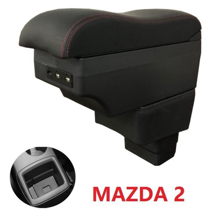 Hộp tỳ tay ô tô cao cấp Mazda 2 tích hợp 6 cổng USB EXPD-MZDA, chất liệu nhựa ABS và da PU cao cấp