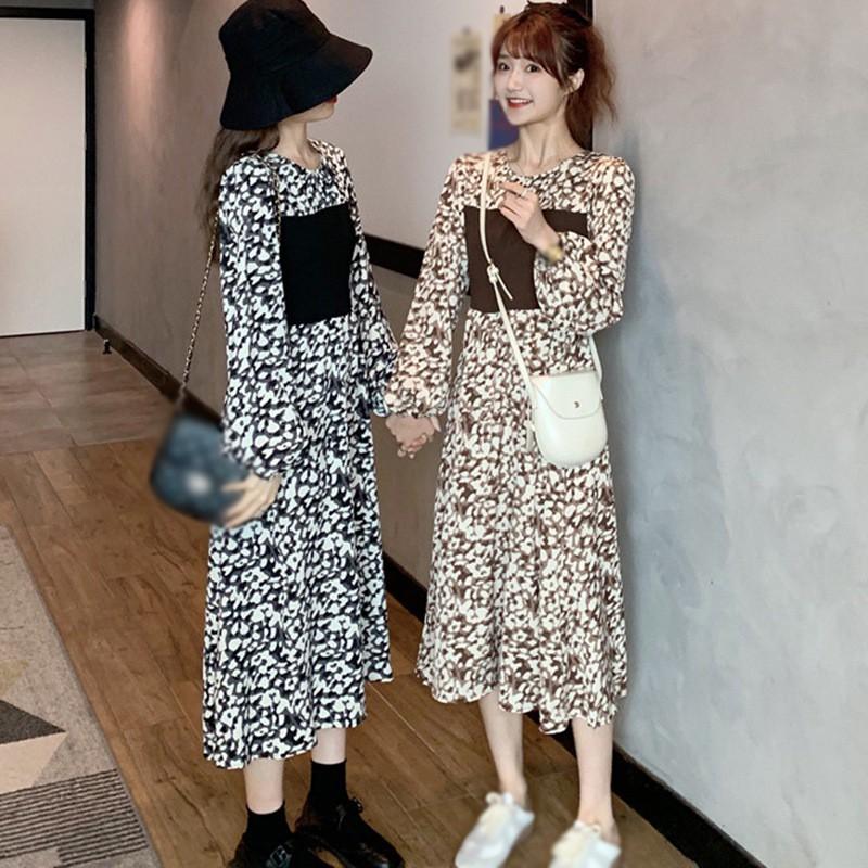 Đầm Tay Dài Hoạ Tiết Hoa Thiết Kế Cổ Tròn Thanh Lịch