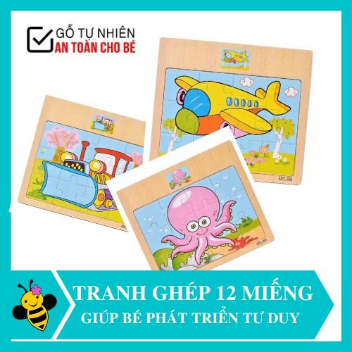 Đồ chơi xếp hình bằng gỗ Đồ Chơi Tranh Ghép Gỗ 12 Miếng Ghép Có Hình Mẫu Cho Bé Lắp