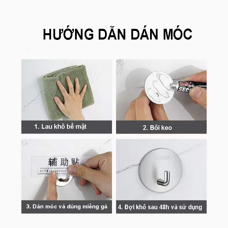 Móc Dán Tường INOX 304 Treo Đồ nặng, Treo Thớt, Nồi Niêu Treo Đồ Đa Năng [CHỐNG NƯỚC, CHỐNG RỈ] Dán Mọi Bề Mặt