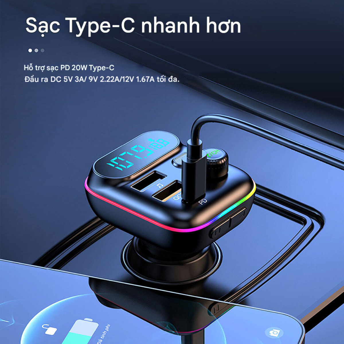 Tẩu sạc ô tô Choetech TC0050 tích hợp Bluetooth phát FM sạc nhanh 36W - Hàng chính hãng
