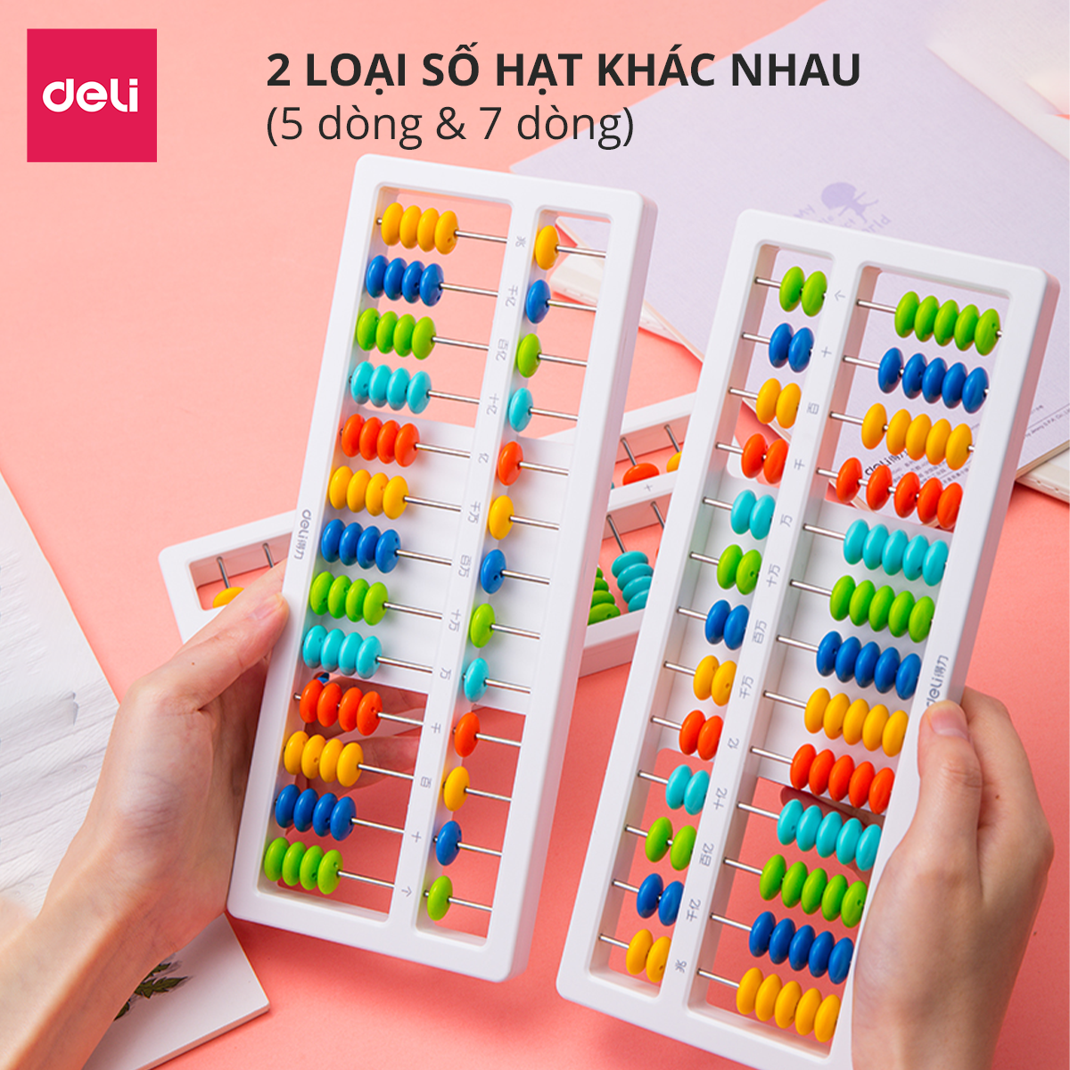 Bàn tính gảy hạt soroban 5/7 dòng dành cho bé học toán làm toán nhanh Deli - 74320 / 74322