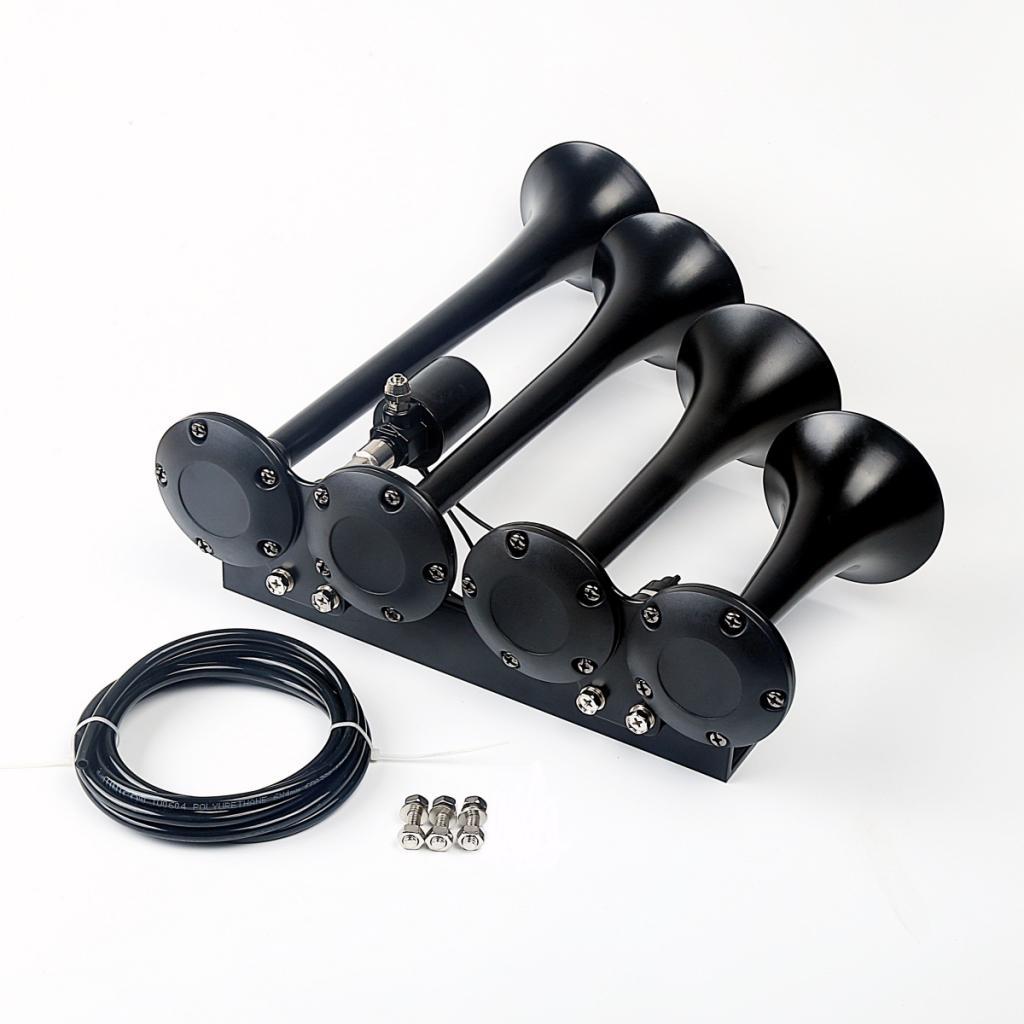 150DB Single Row Four Trumpet Train Air 12V Electric Solenoid Black
