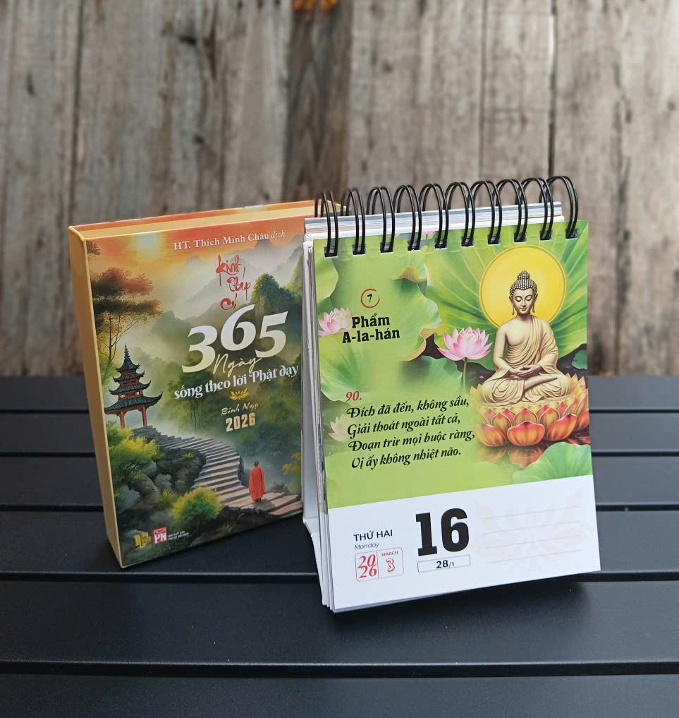 Sách Lịch Bính Ngọ 2026 - Kinh Pháp Cú - 365 Ngày sống theo lời Phật dạy