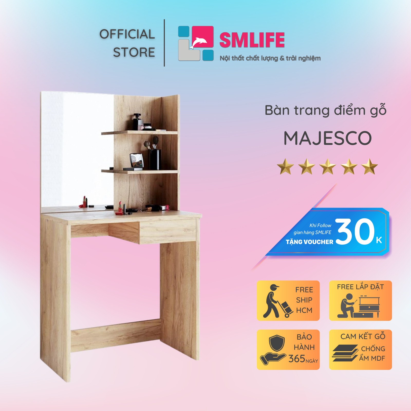 Bàn trang điểm gỗ hiện đại SMLIFE Majesco  | Gỗ MDF dày 17mm chống ẩm | D75xR40xC140cm