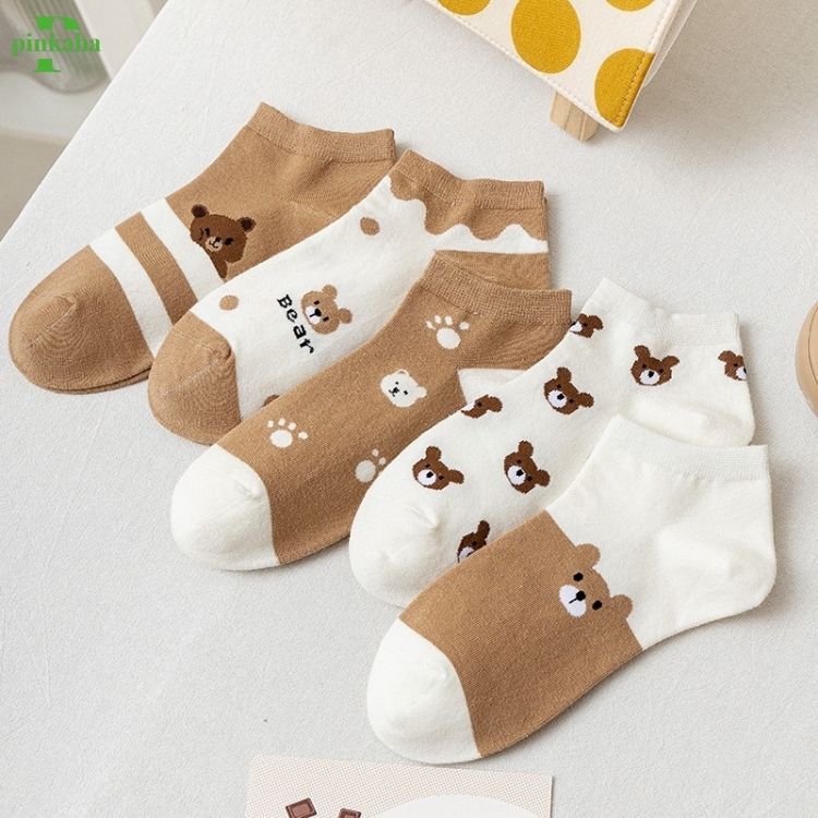 Vớ Ngắn Cổ Hình Gấu Cute Dễ Thương Tất Ngắn Nữ Cotton Họa Tiết Phong cách Nhật Hàn Hot Trend Ulzzang