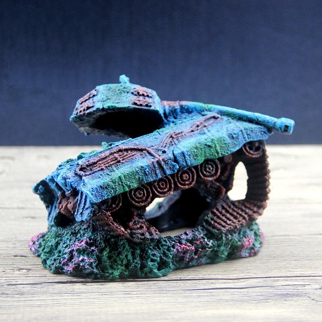 Sáng Tạo Xe Tăng Tàu Chiến Bị Đánh Chìm Hồ Cá Trang Trí Bể Cá Cảnh Vật Trang Trí