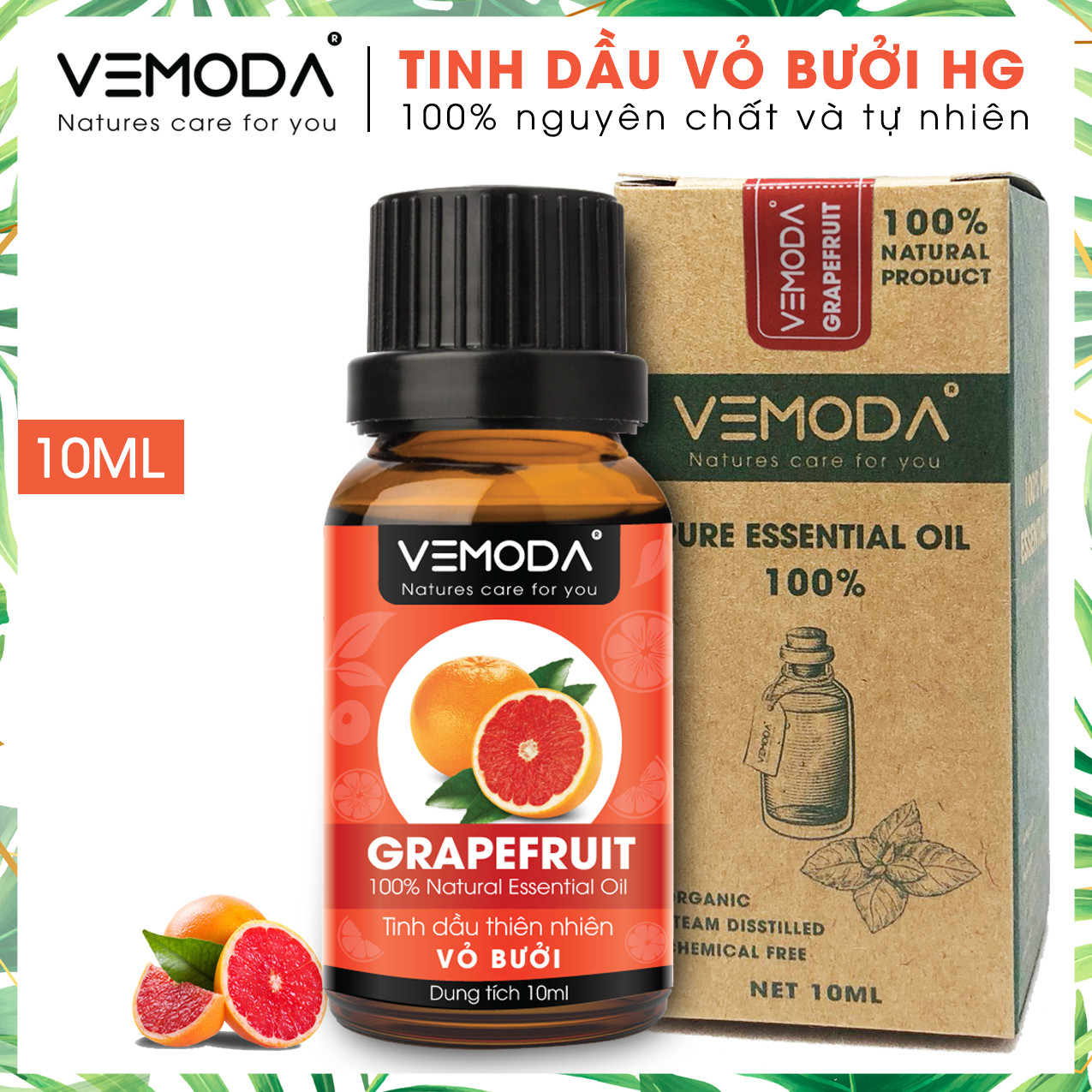 Tinh dầu Vỏ bưởi HG. Grapefruit Essential Oil 10ML. Tinh dầu xông phòng giúp kháng khuẩn, thanh lọc không khí, thư giãn, hỗ trợ giảm cân, chăm sóc da tóc. Tinh dầu thơm phòng cao cấp Vemoda