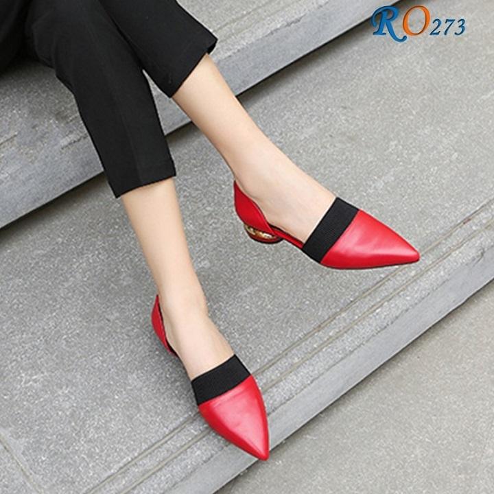 Giày sandal nữ cao gót 2 phân hai màu đỏ kem hàng hiệu rosata ro273