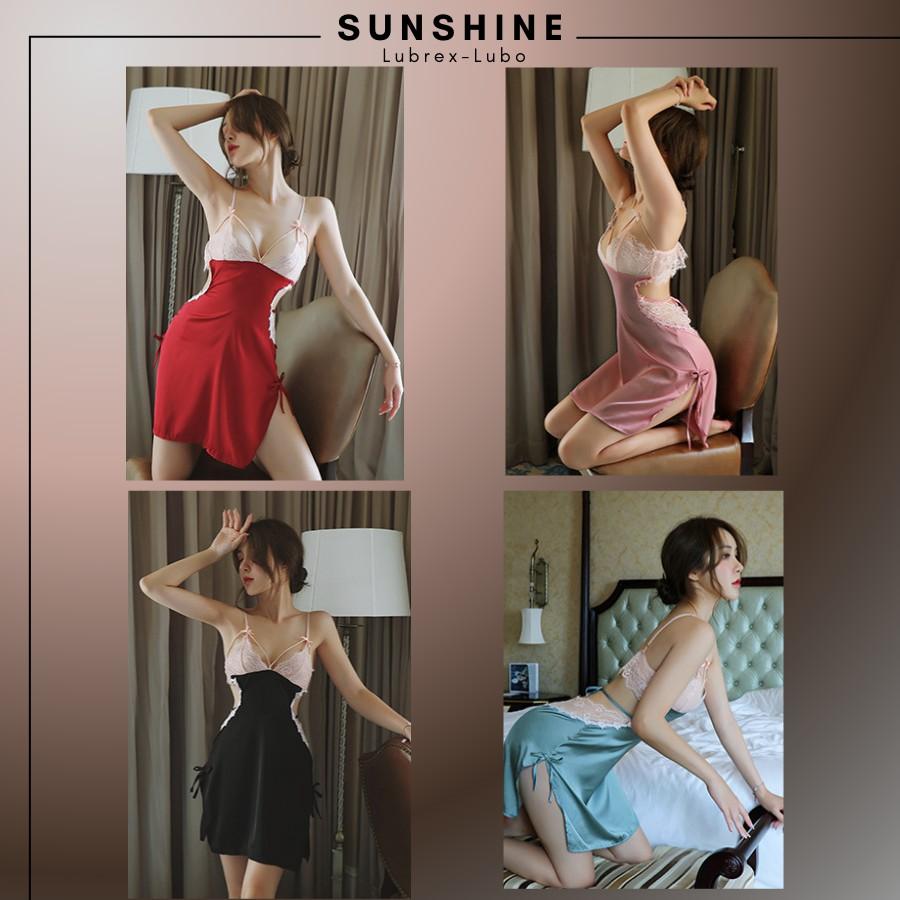 Đầm ngủ lụa cao cấp phối ren sexy Váy ngủ lụa 2 dây sexy dành cho nữ Sunshine Lubrexlubo VL1050