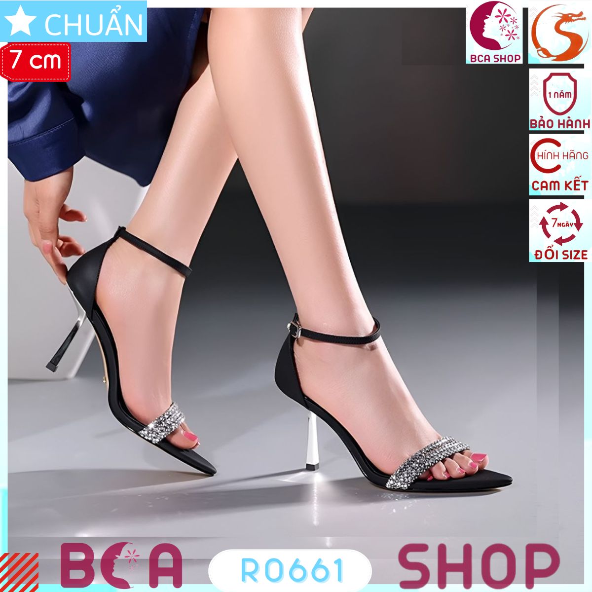 Gày cao gót nữ 7 phân RO661 ROSATA quai trước lấp lánh, sang trọng, là phụ kiện hoàn hảo cho những buổi tiệc sang trọng