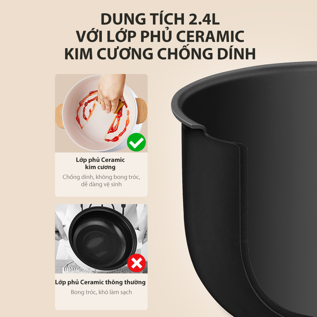 Nồi điện đa năng SAMONO SW-DG01S Dung tích tổng 4 lít Lớp chống dính ceramic kim cương Công suất 150 -600 W Xửng hấp inox HÀNG CHÍNH HÃNG