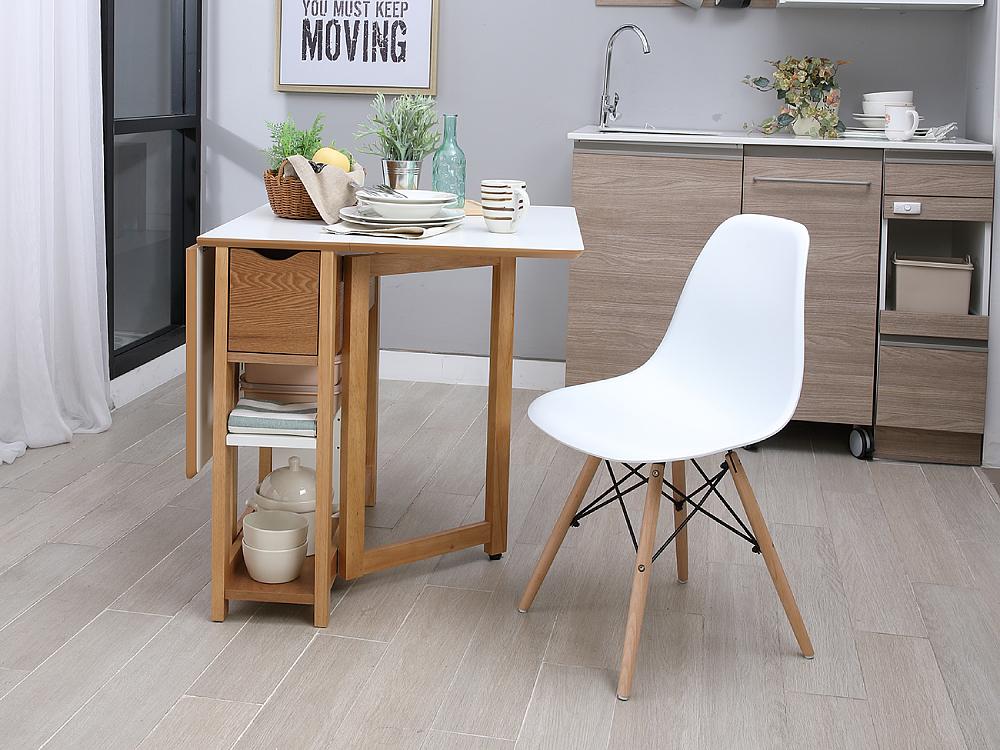 Bàn ăn thông minh PLIER chân gỗ tự nhiên kết hợp mặt gỗ MDF phủ melamine cao cấp kèm kệ và ngăn kéo tiện lợi, thiết kế độc đáo có thể gấp gọn hay mở rộng kích thước | Index Living Mall - Phân phối độc quyền tại Việt Nam