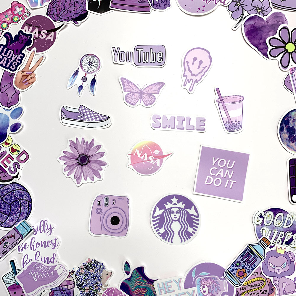 Sticker Tím Pastel Hình Dán Màu Purple Nhạt Decal Trang Trí Chống Nước Chất Lượng Cao