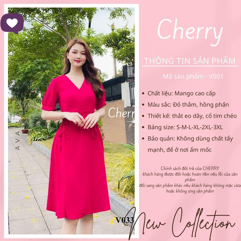 Đầm nữ công sở thiết kế chân váy dáng xòe Cherry váy nữ cổ tim ngắn tay thiết kế buộc eo đẹp đơn giản Cherry V033