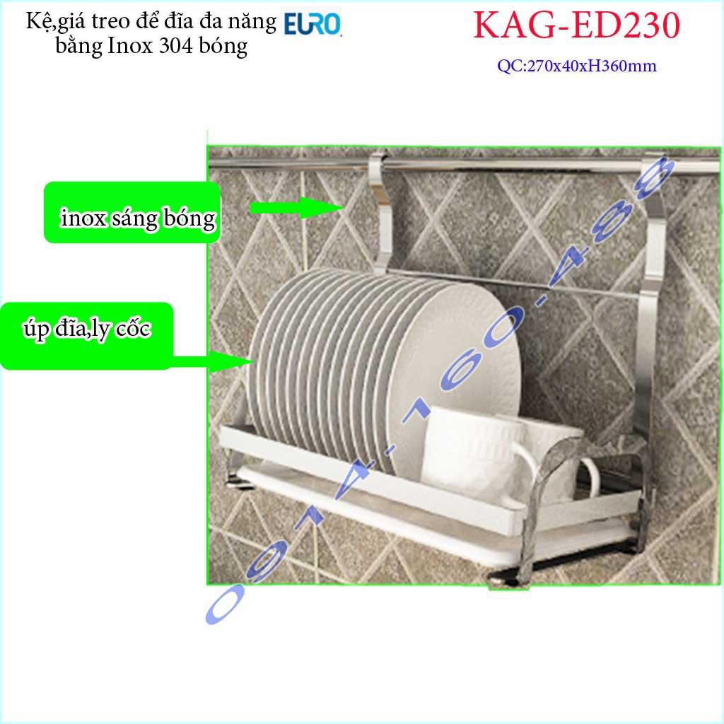 Kệ chén dĩa treo 40cm KAG-ED230, Kệ chén bát treo tường Euro, giá chén dĩa treo tường