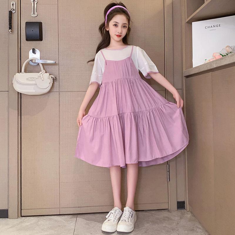 DIYIWEI Cô gái ăn mặc mùa hè 2023 phong cách phương Tây lớn bé lưới váy trẻ em mỏng giả hai váy công chúa
