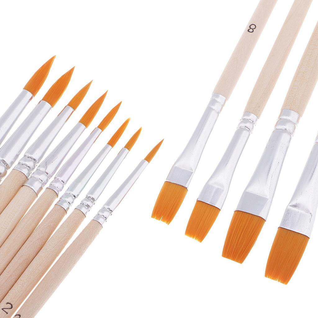 12 Pcs Assorted Nylon Hair Painting Brushes Set with Wooden Palette And Acrylic Paints
